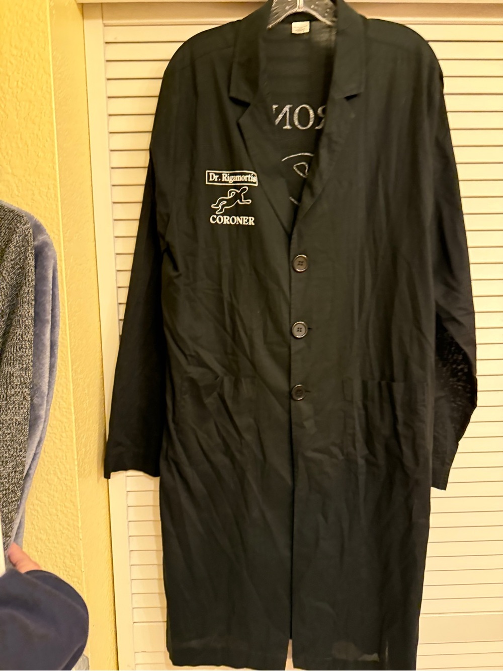Black Coroner Lab Coat Jacket Halloween Costume Sz M
